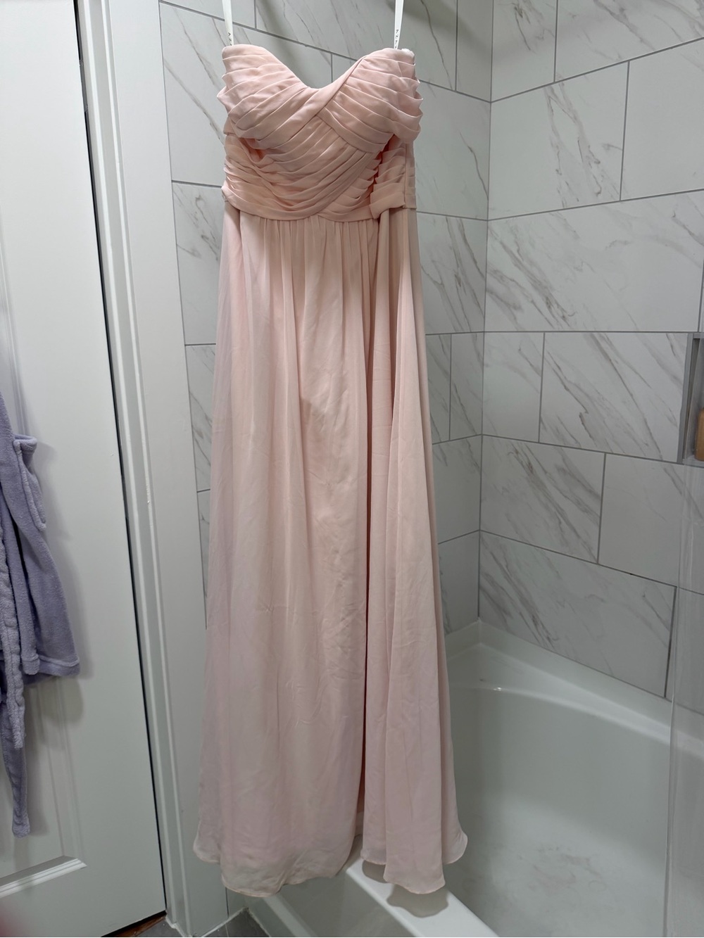 Azazie Blush Strapless Chiffon Maxi Gown